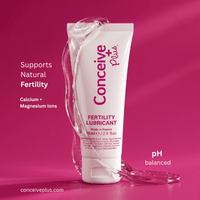 Conceive Plus fertility lubricant tube on a pink background