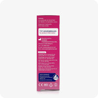 Conceive Plus Fertility Lubricant (3x4g Pre-filled Applicators) back-of-box image showing manufacturer and distributor contact details, website link, quality assurance seal, and international certifications printed on a magenta panel.